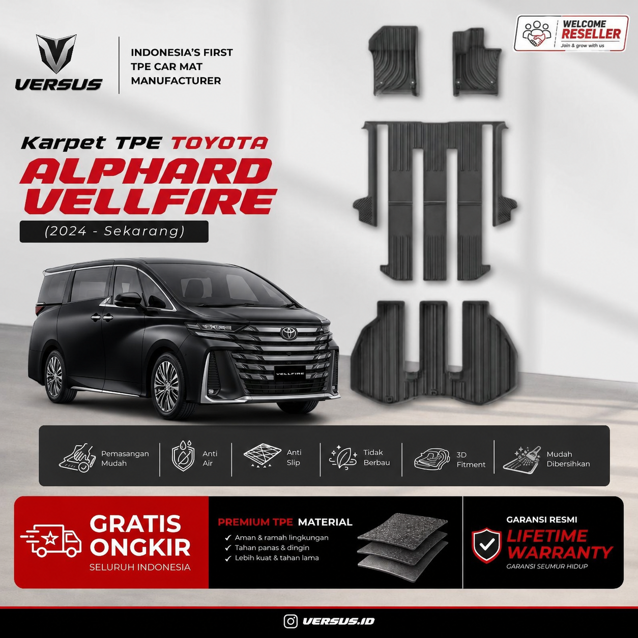 (HARGA PABRIK) Versus Karpet Mobil Toyota Alphard/ Vellfire 2024- Sekarang Bahan TPE